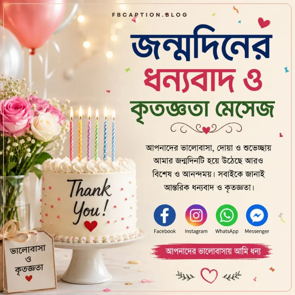 জন্মদিনের ধন্যবাদ ও কৃতজ্ঞতা মেসেজ